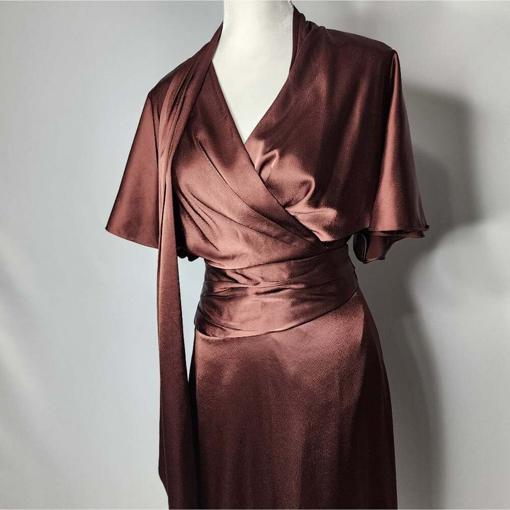 Alex Marie Giselle Brown Satin Drape Neck Retro Dress Women's Size 2 NWT - Picture 3 of 7
